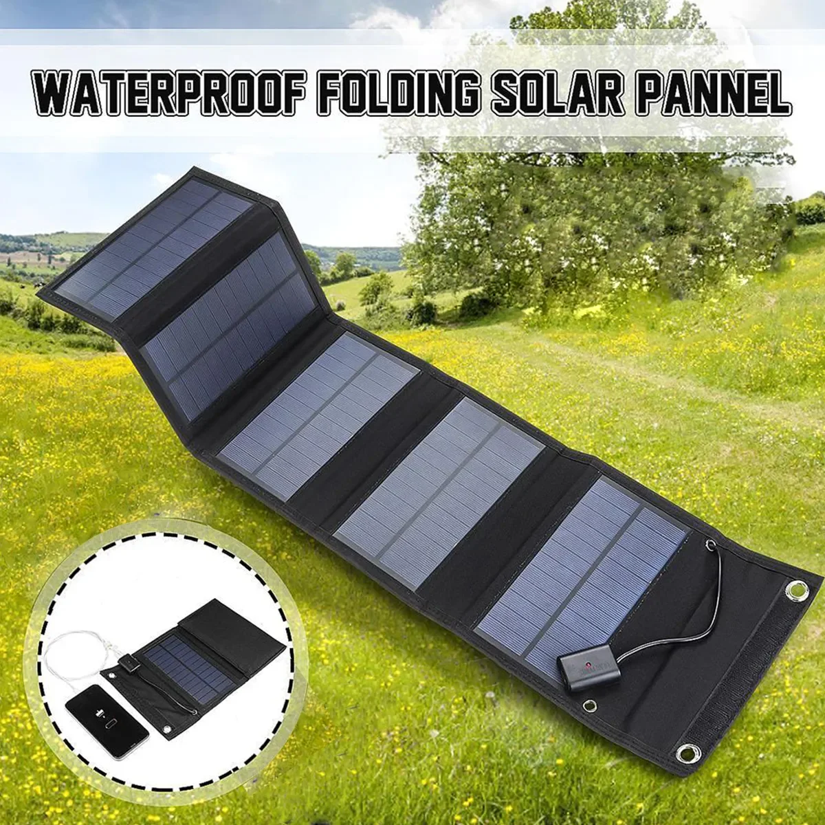 

Solar Panel 12W Solar Folding Bag Charger Waterproof Lightweight Efficient SunPower Solar Cells for Outdoor Camping Hiking Phone