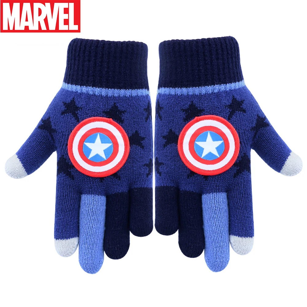 

Перчатки для мальчиков с комиксами Marvel, милые теплые милые детские вязаные рукавицы с рисунком Человека-паука, Капитана Америка, повседневн...