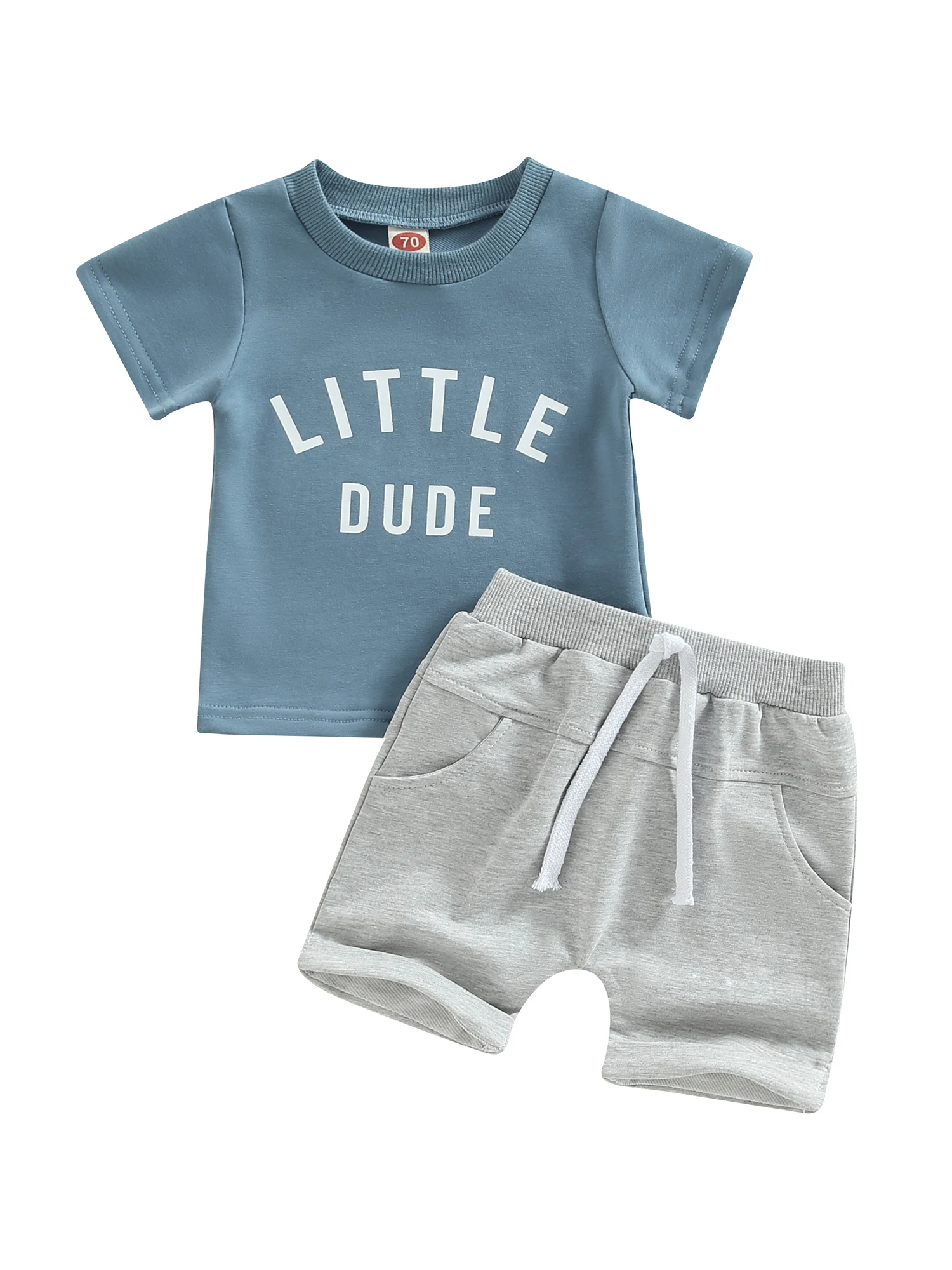

Baby Boy Summer Clothes Letter Print Crew Newborn Top Cute T Waist Outfits with Elastic Set Shirts Shorts Neck (Green 6-12