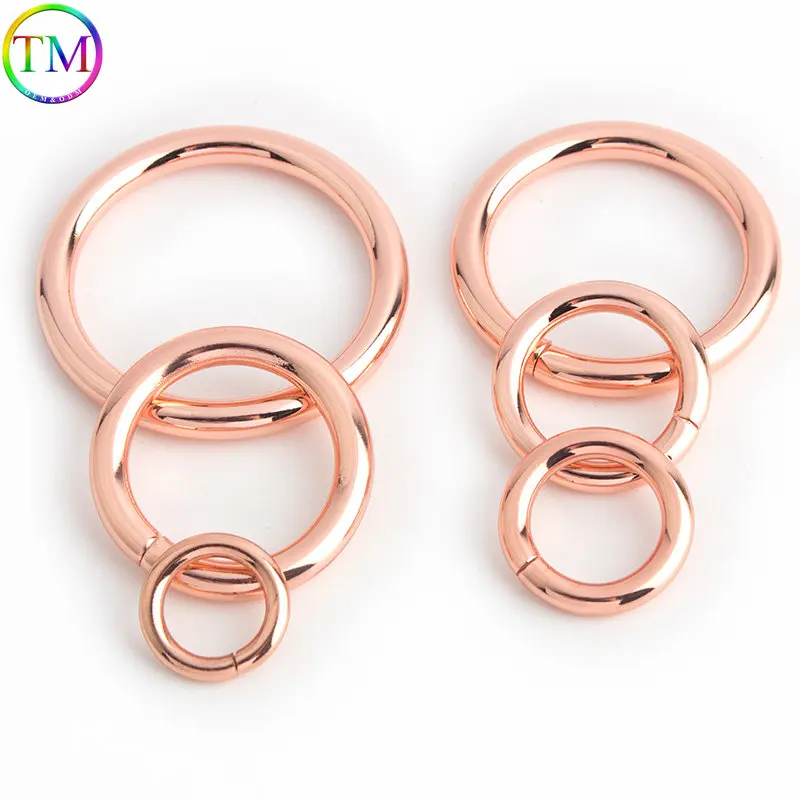 6mm 38mm Rose gold High Quality Metal O Ring Round Carabiner Spring ring Hardware Connector For DIY Leather Handsbag Accessories