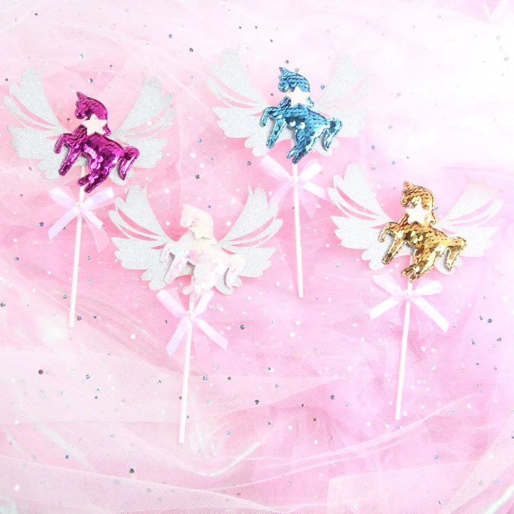 

Colorful unicorns cake toppers birthday cakes cake decoration for wedding blue pink Golden Happy birthday party cake decoration