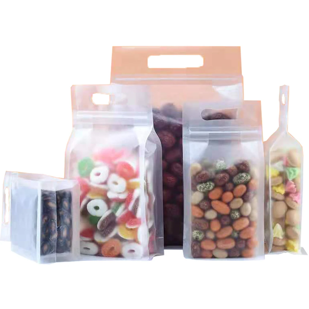 

50Pcs Frosted Transparent Portable Eight Side Seal Stand Up Bag Food Gift Dried Fruit Candy Snack Tea Coffee Zip Lock Reclosable