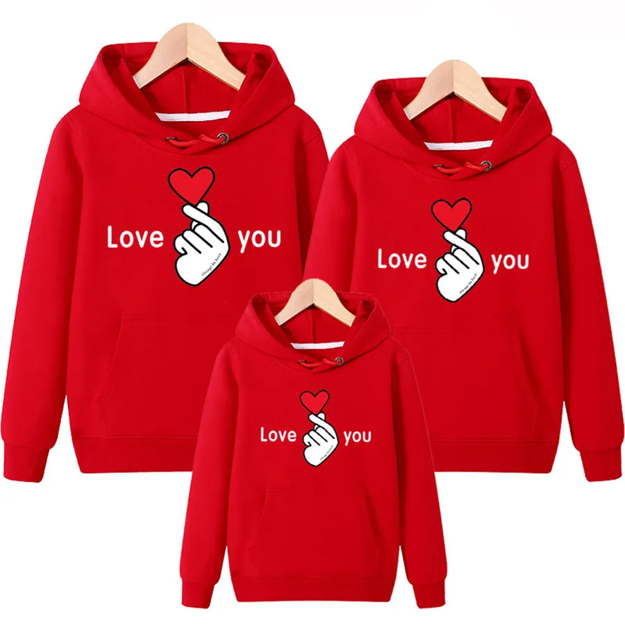 2022 New Family Match Sweatshirt Long Sleeve Love Parent-child Loose Hoody Tops finger Heart Hoodies Warm Shirts