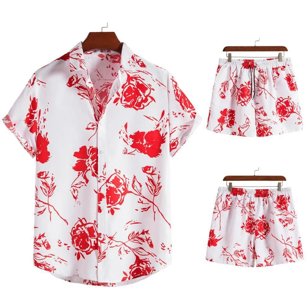 

Men's Retro Printed Short-sleeved Shirt Shorts 2 Pcs Set 2022 Summer New Fashion Male Casual Beach Wear Mens Hawaii Clothing