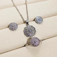 fashion cubic zirconia round flower stud earrings necklace rings for women wedding engagement party female accessories