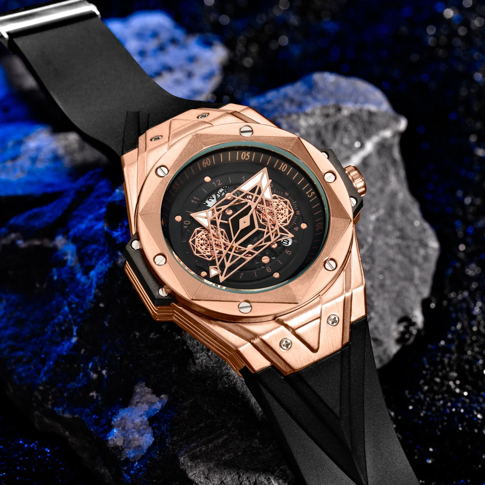 New Cool Designer Sport Watch For Men Waterproof Large Dial Steel Men Watches Rubber Strap Male Quartz Wristwatch AAA Clock Hour