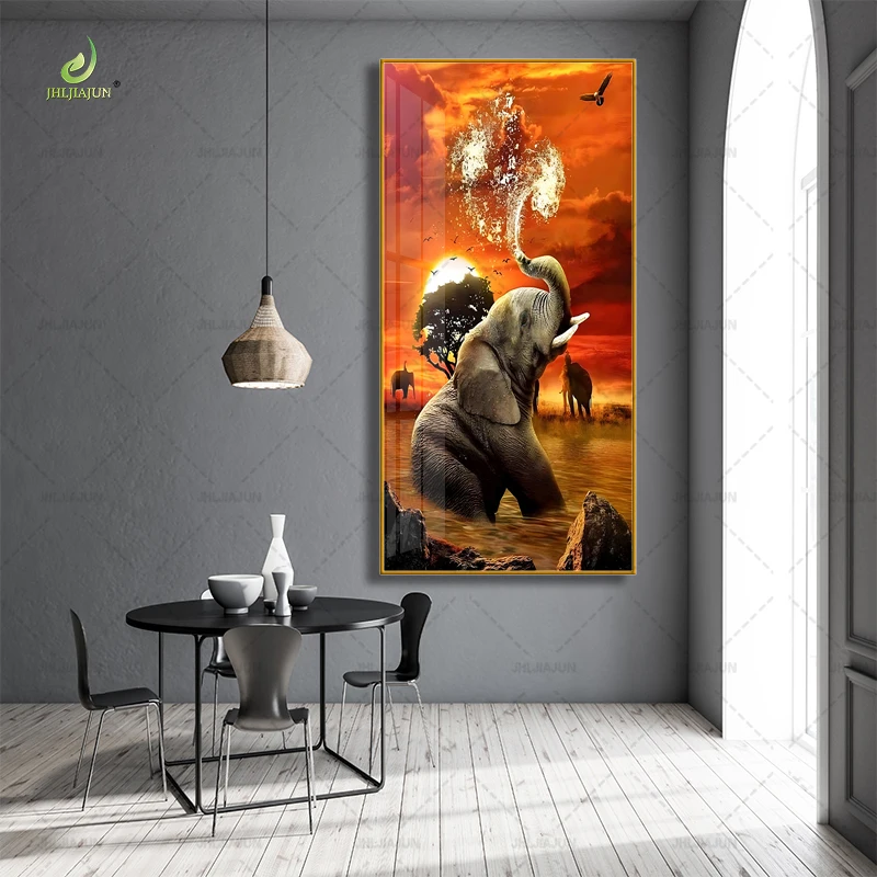 Современный фон с рисунком животного слона золотая рамка хрустальная фарфоровая