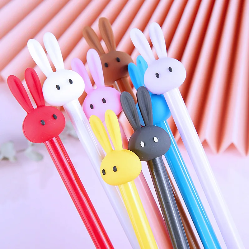 10Pcs/Lots Kawaii Rabbit Gel Pen Cute Bunny Signature Pen 0.5mm Black Ink Pens Kids School Office Stationery Writing Supplies