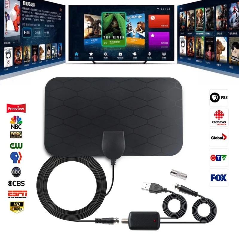 

ТВ-антенна TV Digital HD TV 4K 1080P DVB-T2 50 миль приемник сигнала клейкий мягкий внутренний Смарт усилитель 25 дБи антенна ТВ S