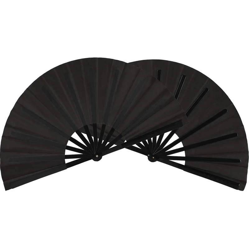 

12 Pieces Large Folding Fan Nylon Cloth Handheld Folding Fan Chinese Kung Fu Tai Chi Fan Black Decoration Fold Hand Fan