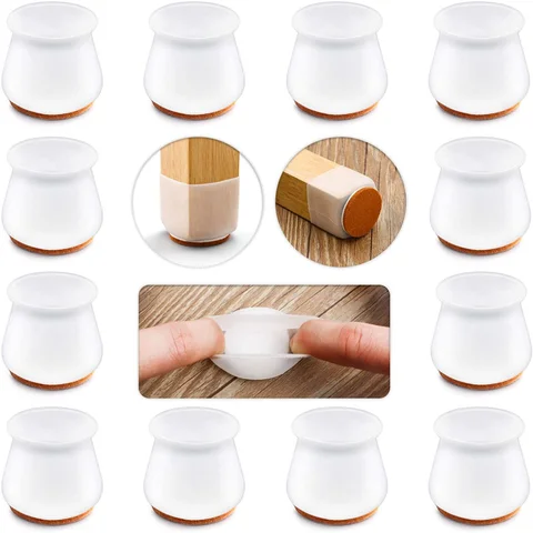 Silicone Chair Leg Protectors with Felt for Hardwood Floors Elastic Leg Cover Pad for Protecting Floors from Scratches and Noise