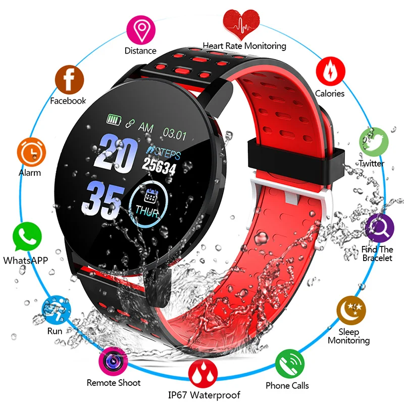 

Twitch Smart Watch Men Women Heart Rate Blood Pressure Monitoring Fitness Sport racker Bluetooth Play Music Call 119 Smart Watch