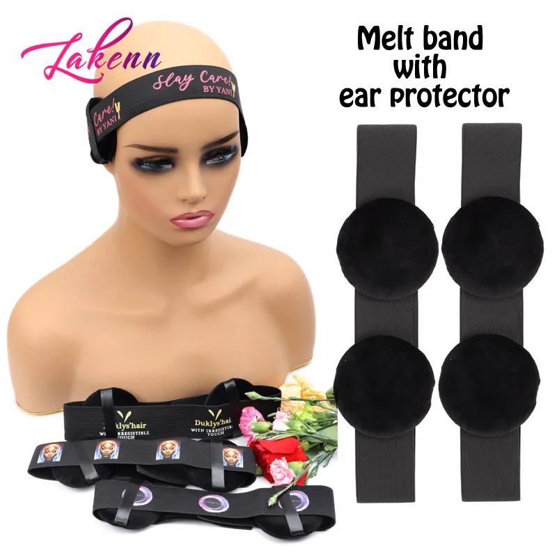 Fashion Hair Elastic Band For Wigs Adjustable Edge Scarf Elastic Headband Lace Melt Band With Ear Protectors For Women Lace Wigs