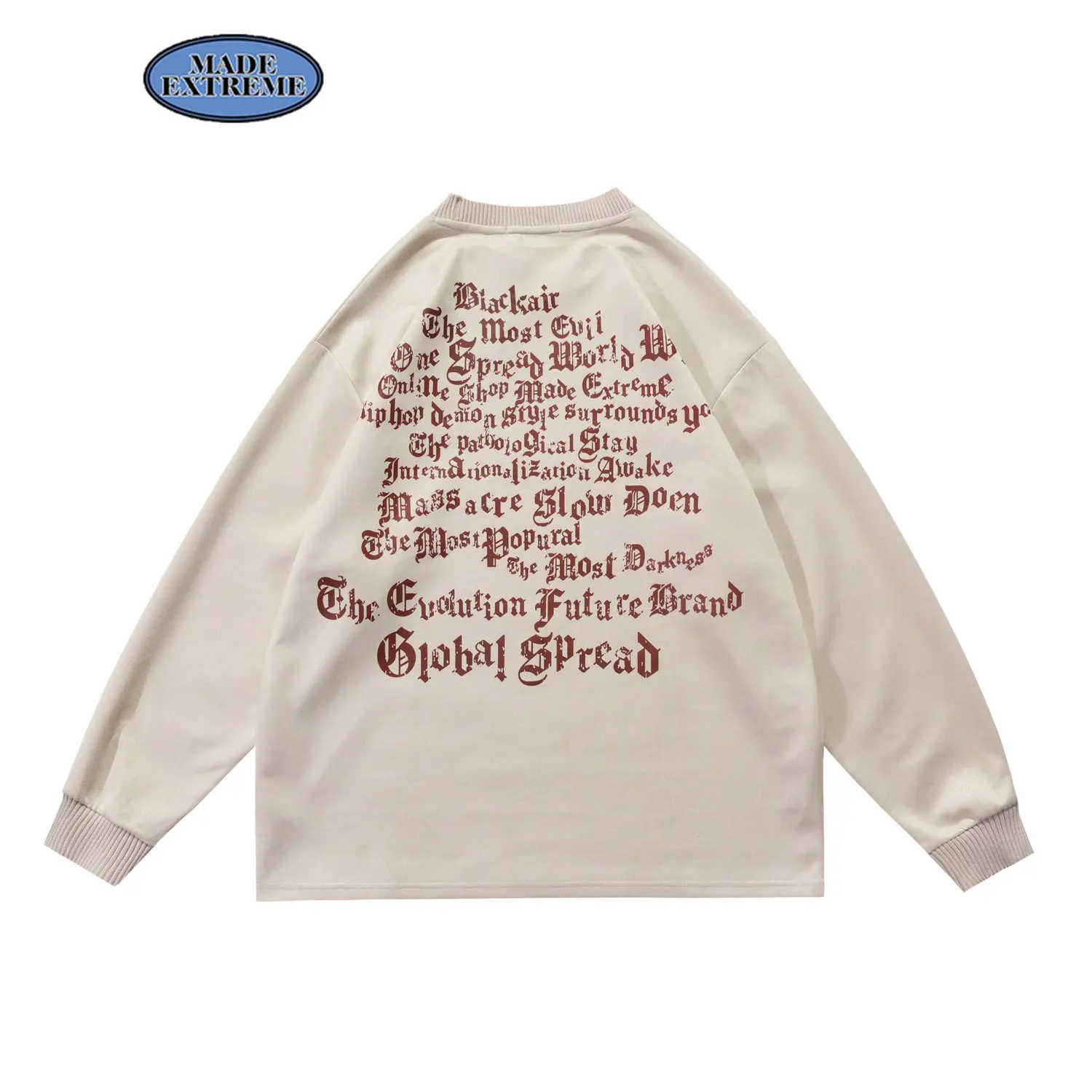 

MADE EXTREME Letter Crewneck Sweatshirts Unisex Cotton 2022AW Oversized Pullovers streetwear Sweatshirts Dropshipping