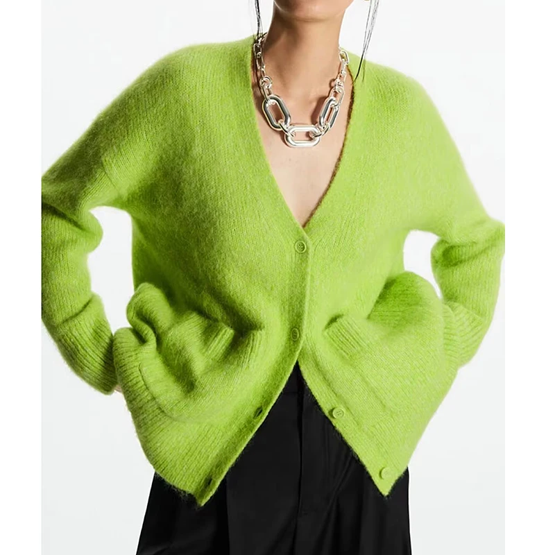

2022 Women Autumn Fashion Loose Long Knitted Cardigan Sweater Vintage V-Neck Long Sleeve Button Female Outerwear Chic Tops