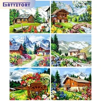 gatyztory acrylic painting by numbers handmade canvas painting countryside landscape number painting for adults diy gift crafts