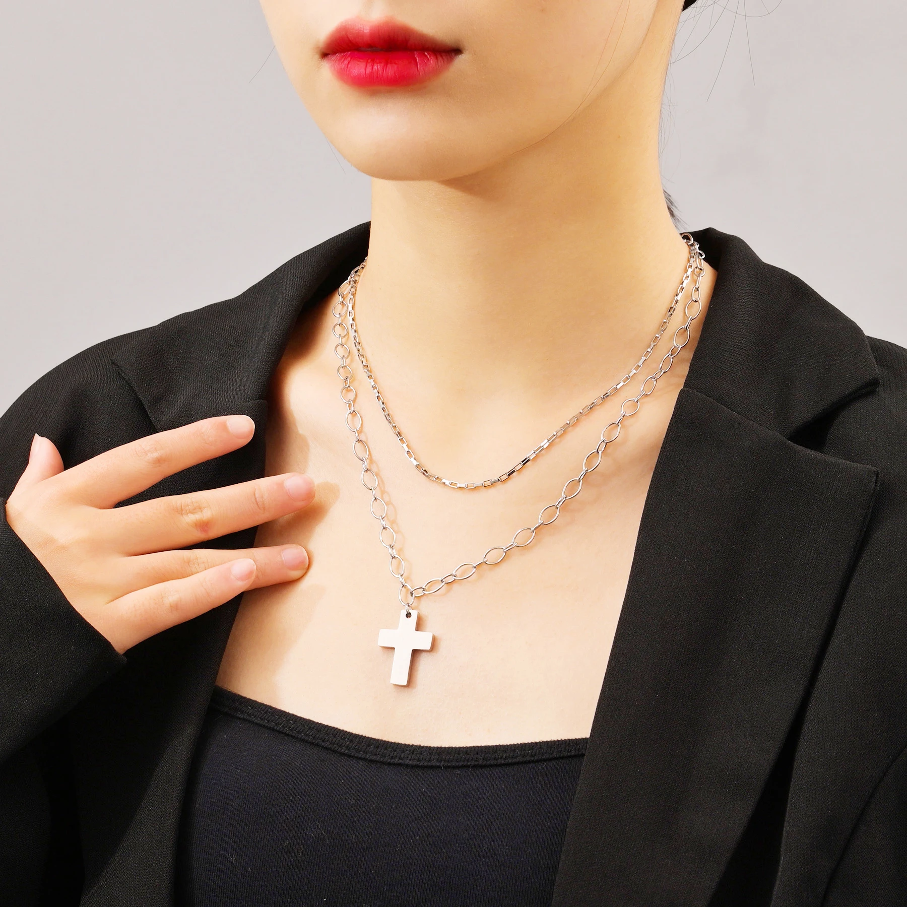 

MeMolissa Layered Chain Necklace for Women Men Punk Fashion Cross Pendants Silver Color Bohemia Goth Party Jewelry Gifts