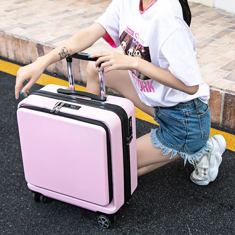 18inch New Front Opening Suitcase Travel Trolley Case Small Cabin Rolling Luggage Business Carry on Luggage with Wheels portable