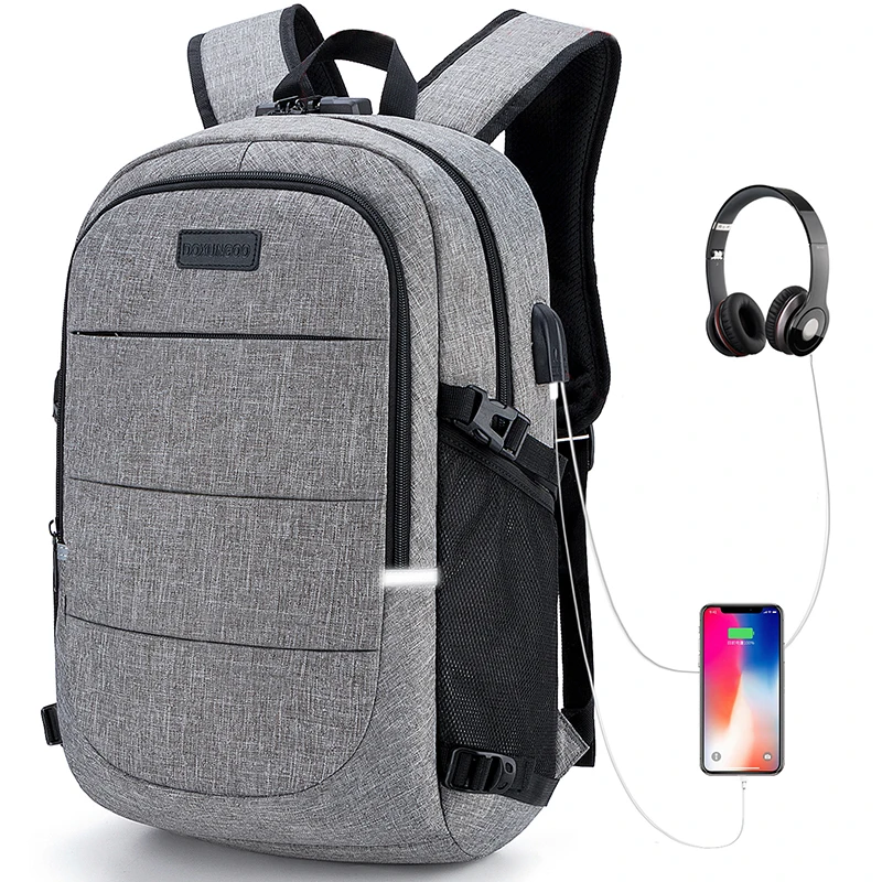 

DOXUNGOO New Men's And Women's Universal Fashion Backpack Anti-theft With Lock Laptop Bag With USB Charging And Hearing Aid Port