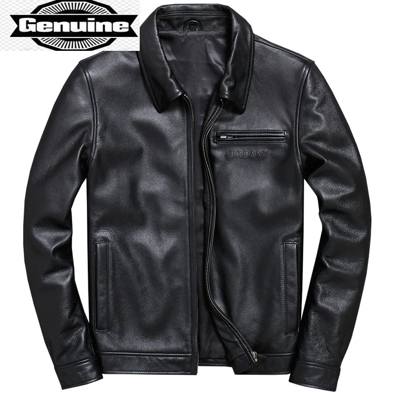 

Men AYUSNUE Jacket Genuine Leather Spring Autumn 100% Cow Leather Coat Short Cowhide Biker Mens Leather Jackets V-A009 KJ3990
