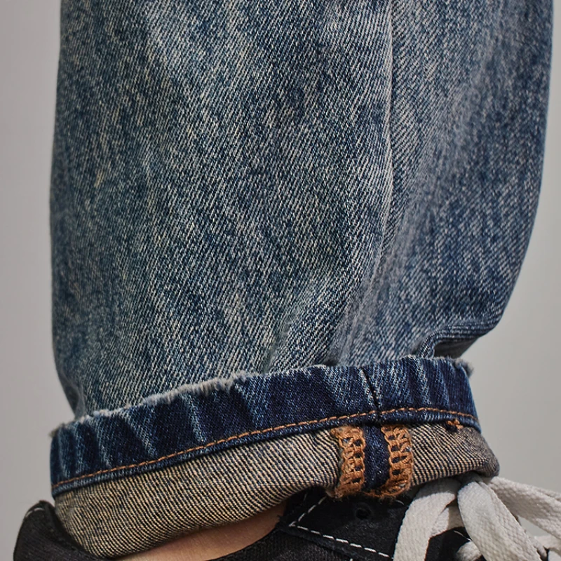 White-washed casual jeans men's straight loose micro-cone casual pants heavy denim pants in autumn and winter