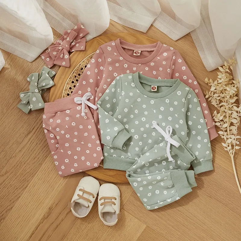 Милая одежда с цветочным принтом для маленьких девочек осенне-зимняя