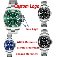 custom logo 40mm sapphire automatic nh35 watch mechanical mens watch sterile dial ceramic bezel luminous sport male clock
