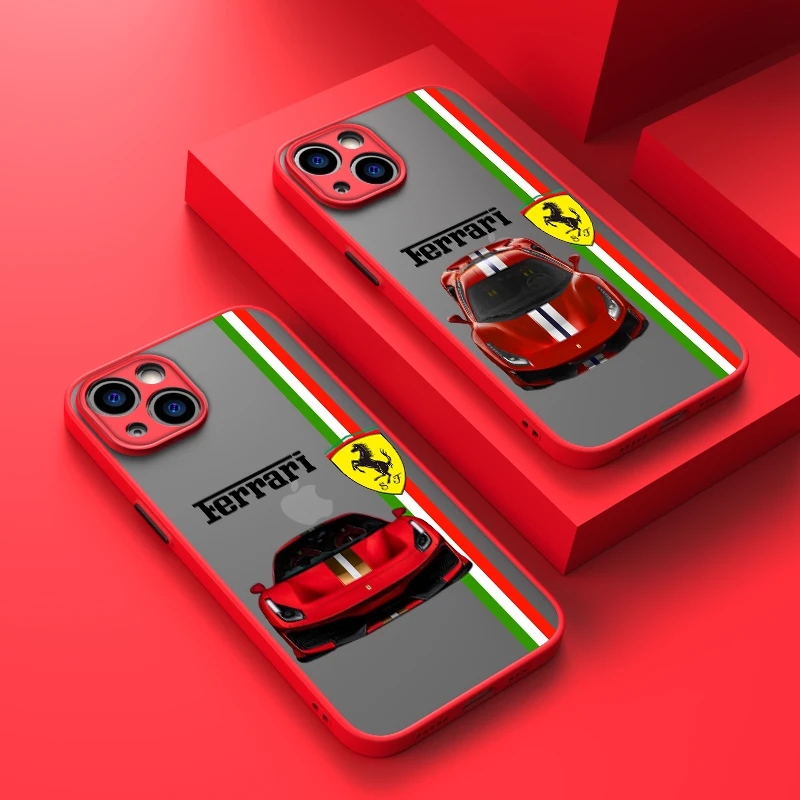 

Luxury Sports Ferrari Cool Matte Phone Case For Apple iPhone 14 13 12 11 XS XR Pro MAX 8 7 Plus Frosted Translucent
