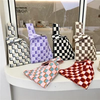 fashion color plaid crochet waist bags for women 2022 light knitting womens handbags designer houndstooth small shopper tote