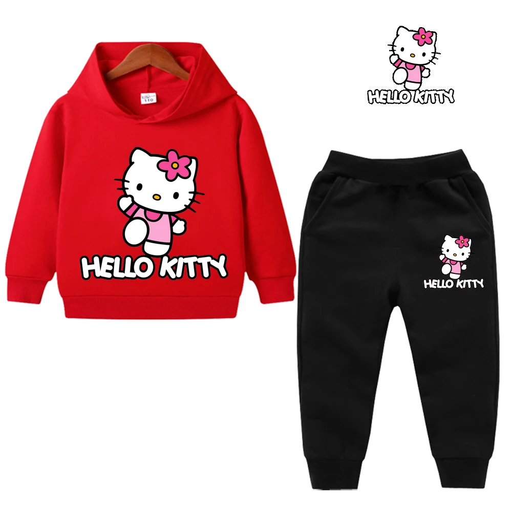 

3-14 Year Old Children'S Hello Kitty Printed Hoodie Children'S Clothing Autumn Baby Sweater Printed Girls' Two-Piece Set