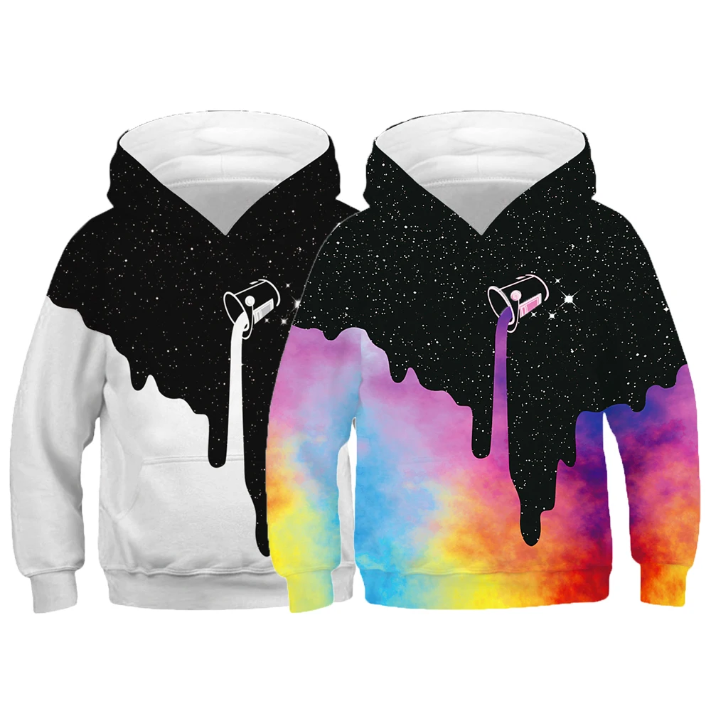 

3D Print Splashing Ink Starry Sky Girls Boys Hoodies Teens Autumn Hooded Sweatshirt For Kids Long Sleeve Pullover Tops