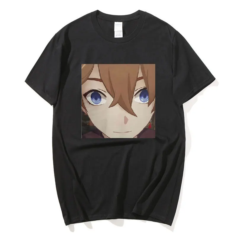 

Футболка Genshin Дамская с принтом аниме тартаглии и лица, Повседневная Базовая черная рубашка с круглым вырезом, летняя футболка с коротким ру...