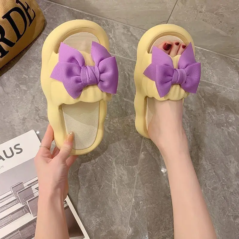 Slippers Women Men Shoes Thick Platform Women'S Home Slippers Soft Sole Cute Bow Ladies Flip Flops Zapatillas Chaussons