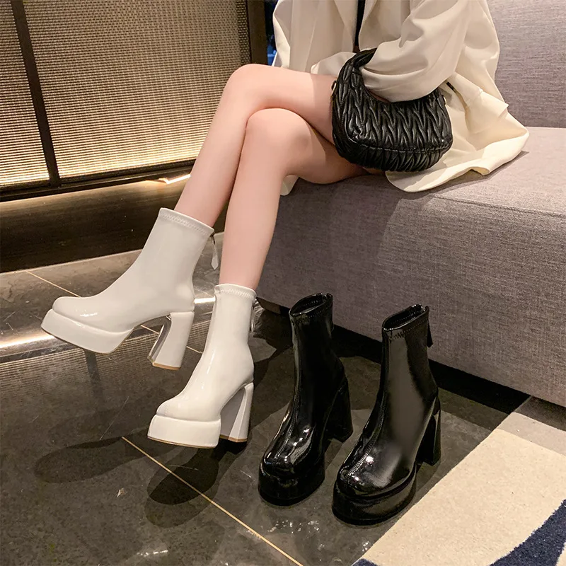 Женские ботинки на высоком каблуке-женская зимняя обувь молнии сзади Осенняя