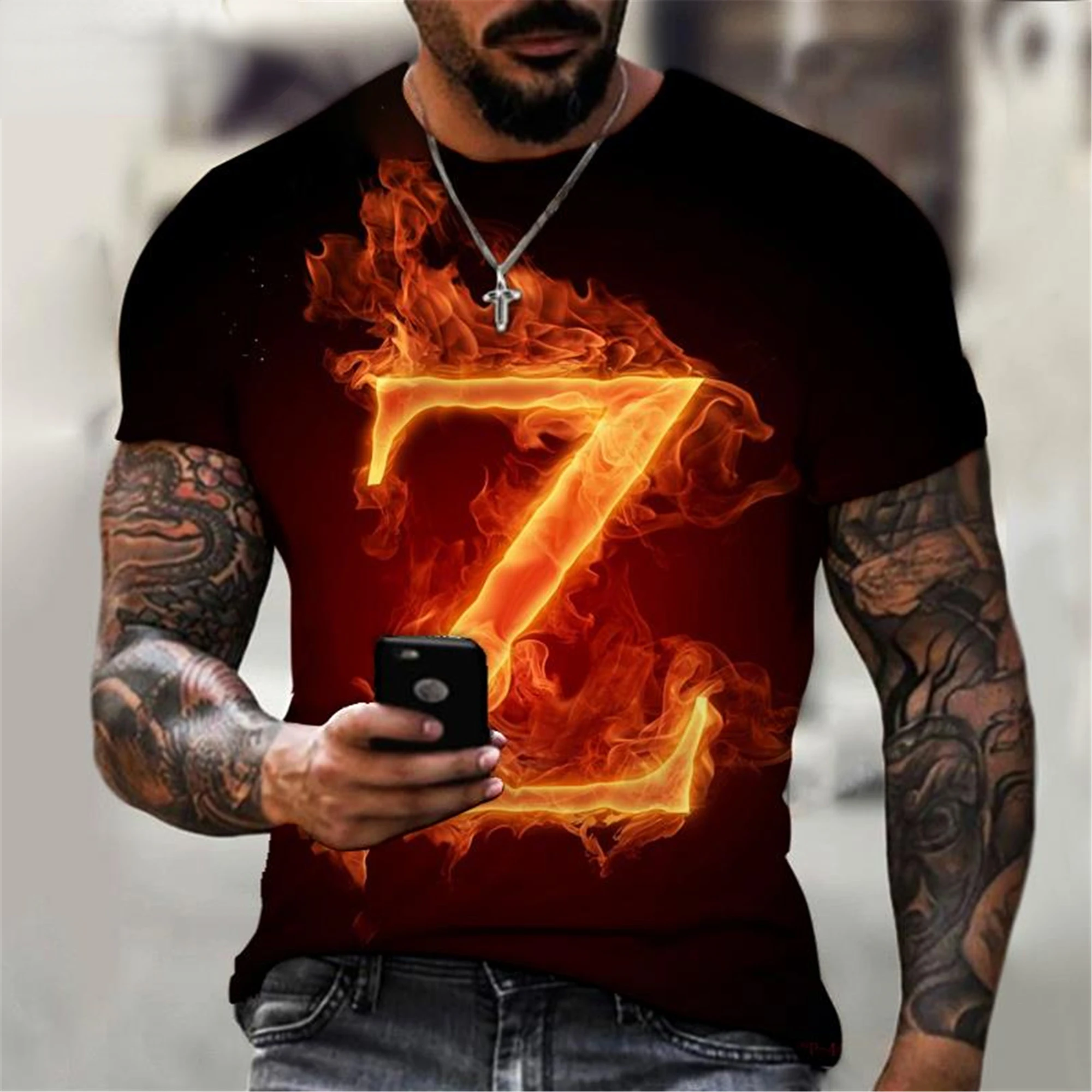 Новинка 2022 модная мужская футболка в русском стиле с надписью Flame Z 3D-принтом топы