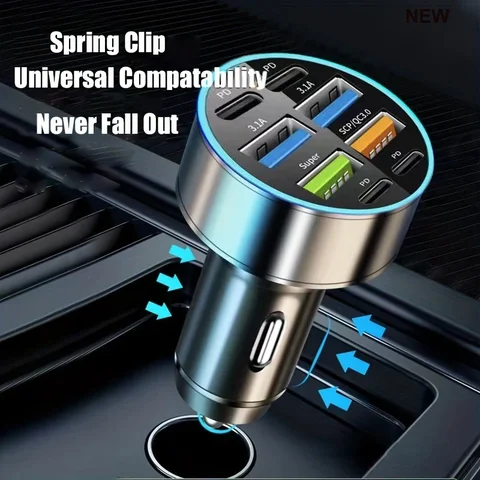 UYUXIO 8 в 1 USB C Автомобильное зарядное устройство для телефона 4 USB A 4 PD Адаптер для сверхбыстрой зарядки для iPhone iPad Samsung OPPO Oneplus Huawei Vivo