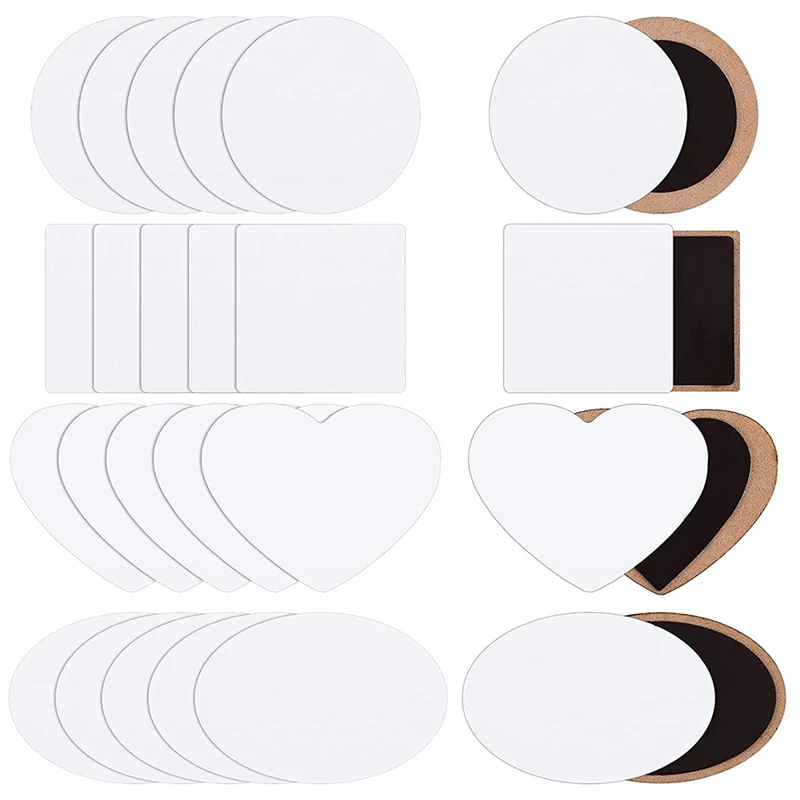

20 Pcs Sublimation Blank Fridge Magnets DIY Decorative Refrigerator Magnets For Kitchen Whiteboard Office , 4 Styles