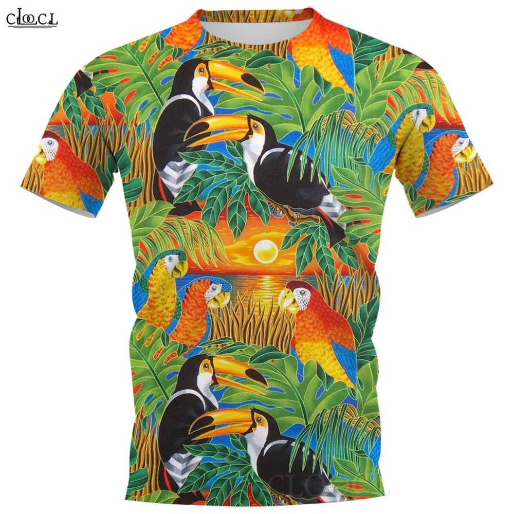 

CLOOCL Parrot Printed T-shirt Hawaiian Streetwear Short Sleeve Tops Men/Women Casual Tshirt Summer Clothing Pullover Tee Shirts