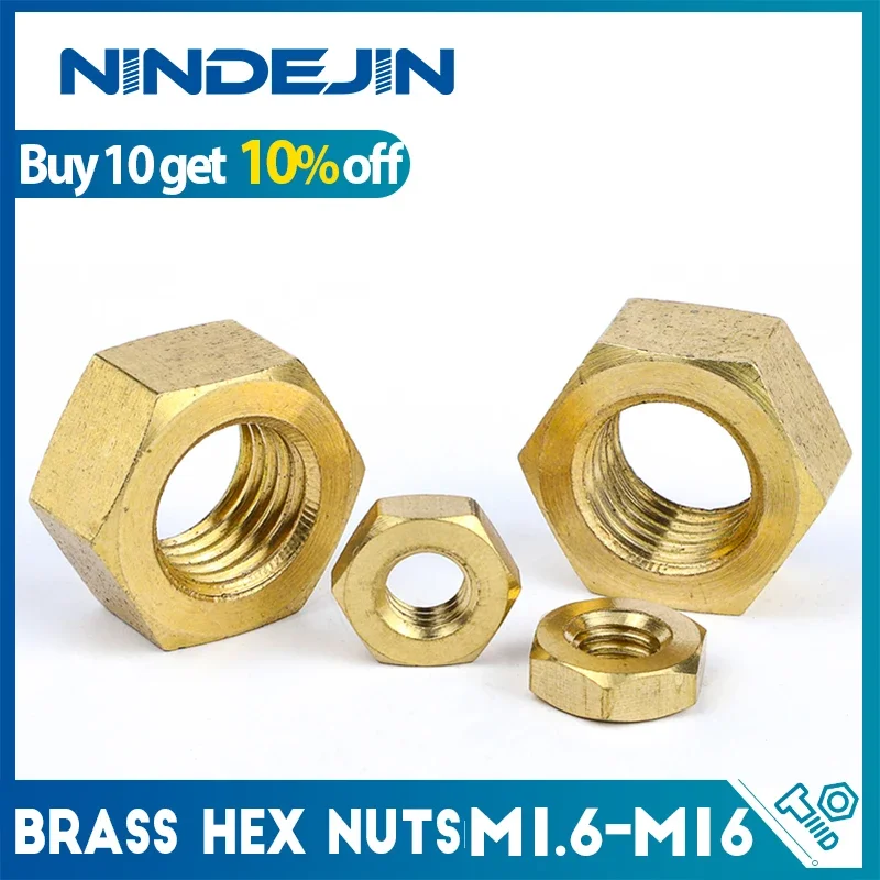 

NINDEJIN Латунная шестигранная гайка M1.6 M2 M2.5 M3 M3.5 M4 M5 M6 M8 M10 M12 M14 M16 4.8 Метрическая медная шестигранная гайка из углеродистой стали DIN934