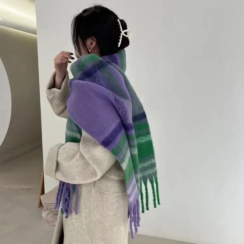 

Autumn and winter 2022new cashmere like women's scarves Za series color blocking plaid long tassel warm thickened dual-use shawl
