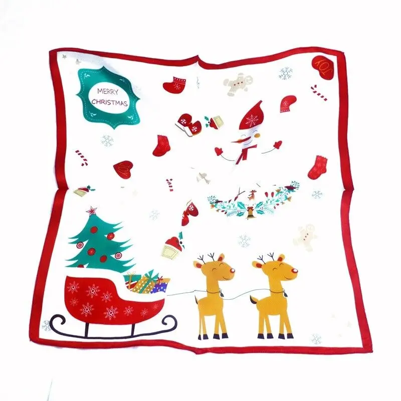 

100% Silk Scarf Fashion Christmas Elk Snowman Kerchief Neck Hairband 53*53cm