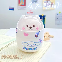 kawaii plastic pen holder desktop mini trash can organizer ins cute anime sticker office stationery cosmetics storage box