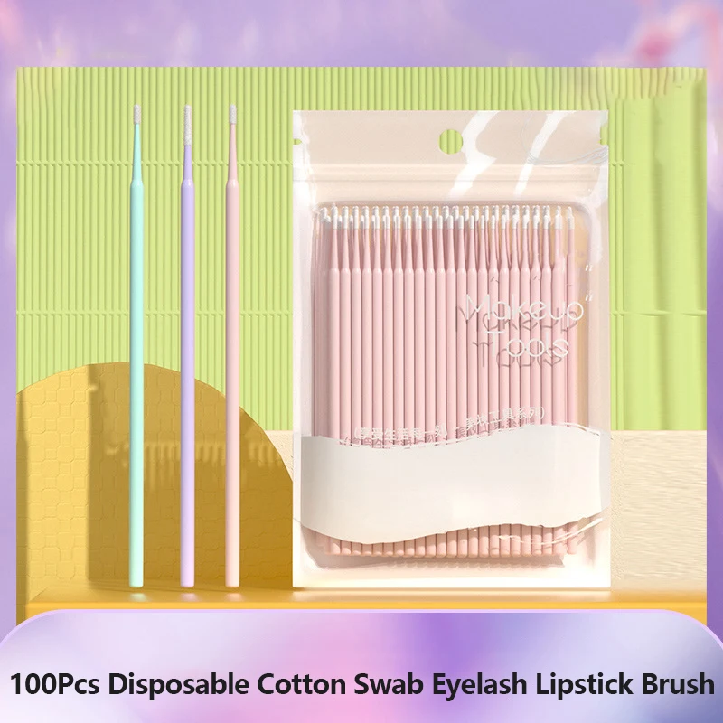 

100Pcs Disposable Cotton Swab Eyelash Lipstick Brush Eyelashes Extension Cleaning Removing Brush Applicators Makeup Tools