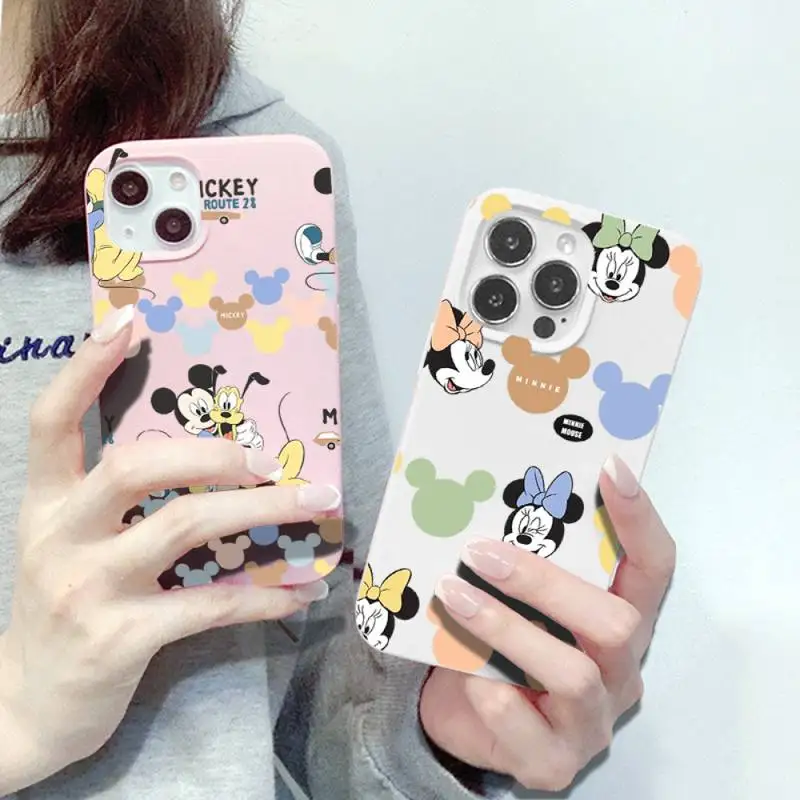 

Bandai Kawaii Mickey Minnie Goffy Phone Case For IPhone 13 12 11 Pro Max Mini Xs Xr X 8 7 Plus Pink White Cover