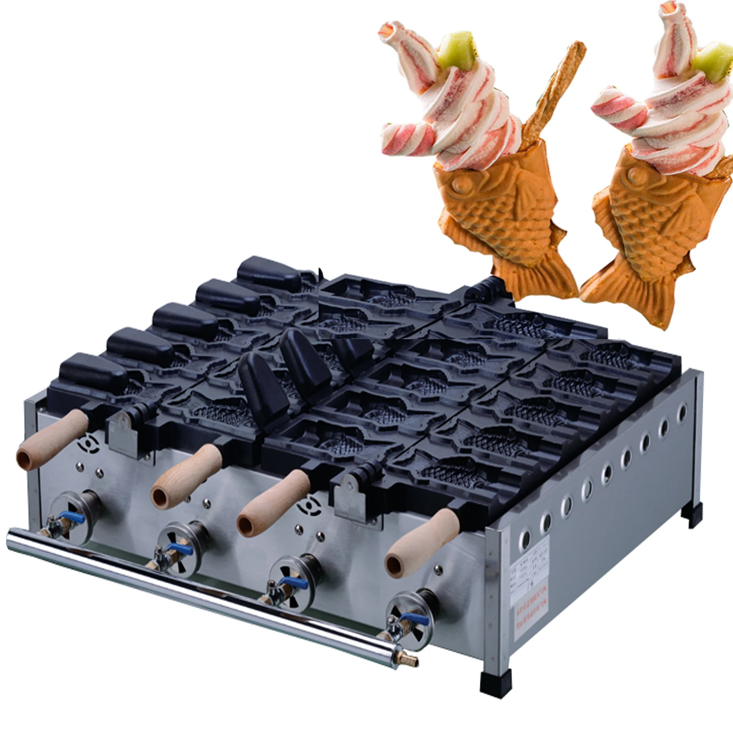 

Gas type 10 pcs a plate Ice cream taiyaki machine Fish cone waffle machine
