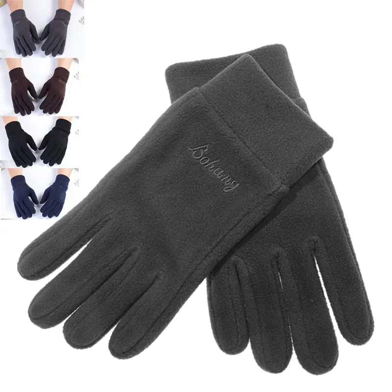 

2023 Men's Winter Gloves Solid Women Outdoor Polar Fleece Thick Warm Cold Gloves Motorcycle Cycling Wrist Glove black Mittens