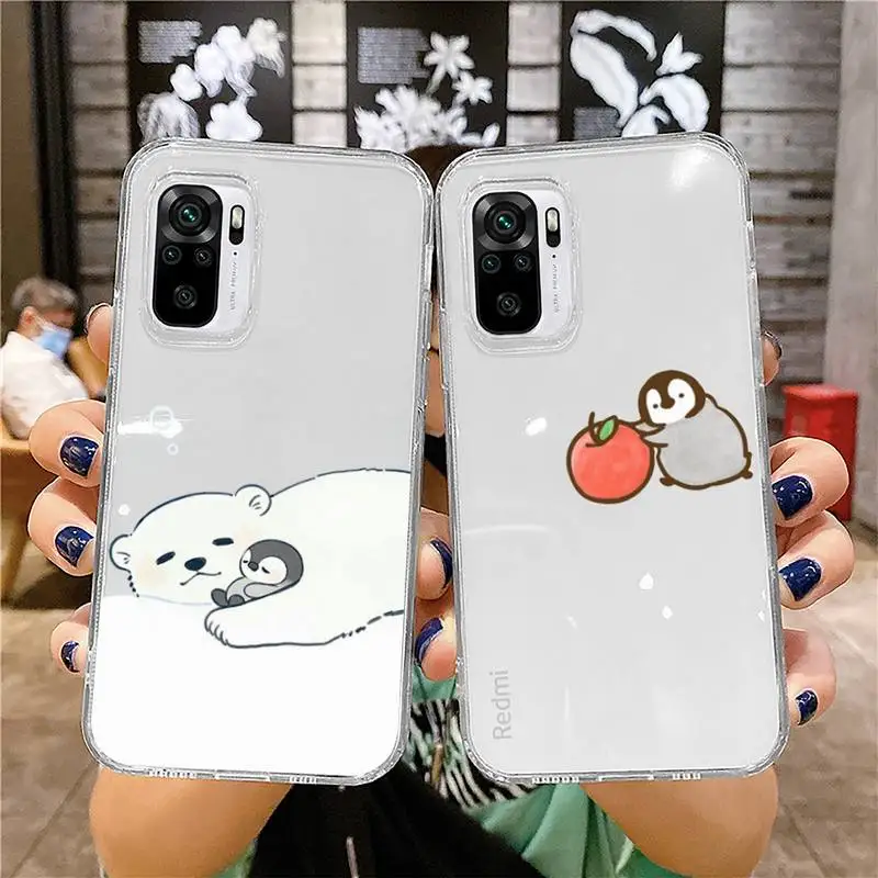 

cute penguin polar bear couple Phone Case Transparent for Xiaomi mi 10T Poco F3 X3 M3 Redmi Note 11 8 9 9S 10 Pro