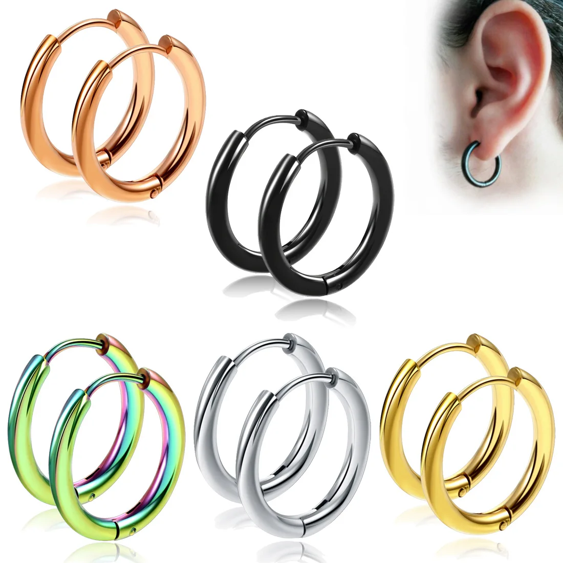 

1 pair Women/Man Stainless Steel Small Hoop Earring Piercing Ear Cartilage Tragus Simple Thin Circle Anti-allergic Ear Buckle