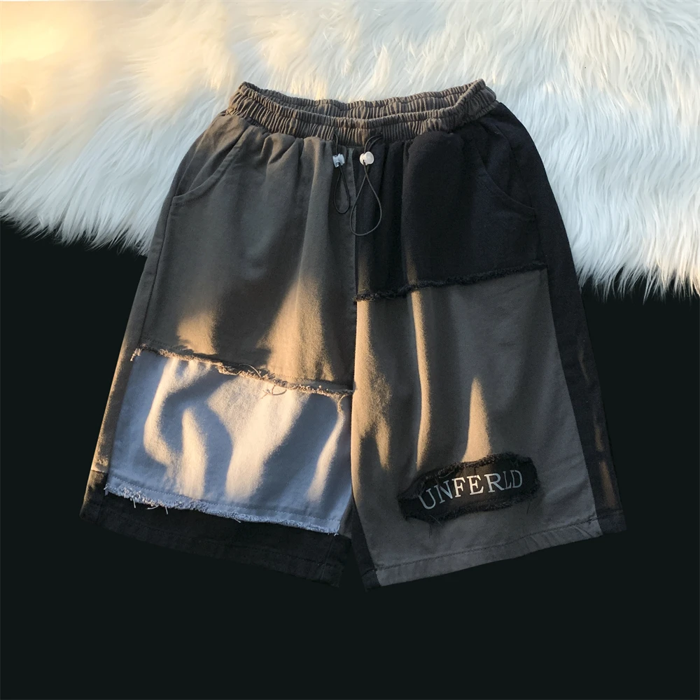 

Casual Pants Loose Five-point Work Shorts Clothing Rainbow Yoga Woman Shorts Harajuku Y2k American Retro Fur Trim Color Blocking