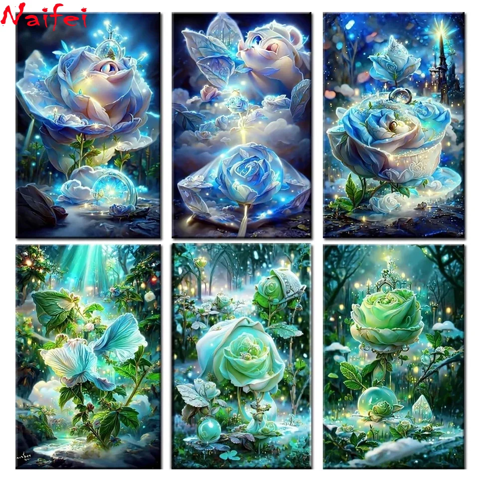 

Алмазная живопись «сделай сам», Новое поступление, фантастическая вышивка из зеленых роз, мозаика, наборы для вышивки крестиком стразы, домашний декор, подарок